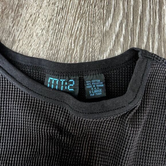 VINTAGE MT:2 Skull & Spiderweb Thermal Top Black Waffle Knit XL Reworked Cropped - Picture 3 of 11